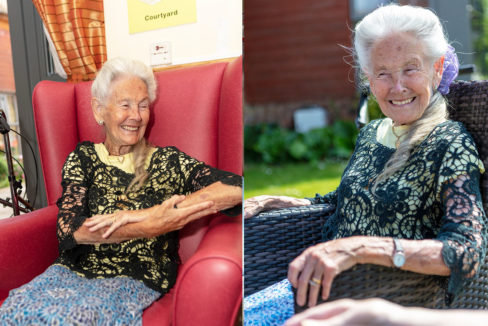 Hengist Field Care Home resident Eileen enjoying an armchair exercise class and the sunny garden at Hengist Field Care Home (Picture: July 2019)