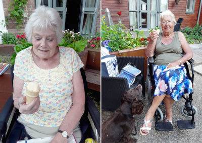 Residents enjoying ice-creams and lollies in the garden at Hengist Field Care Home 1