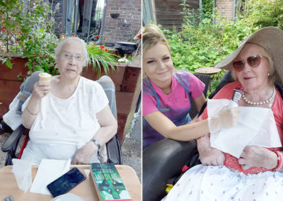 Residents enjoying ice-creams and lollies in the garden at Hengist Field Care Home 2