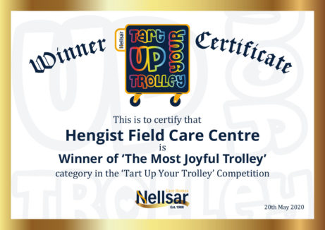 The Hengist Field Care Home Trolley Winners Certificate