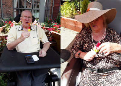 Hengist Field Care Home residents in their garden enjoying ice lollies