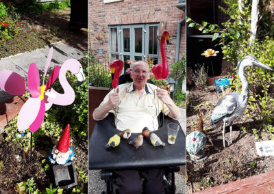 Hengist Field Care Home resident with wildlife features in the garden