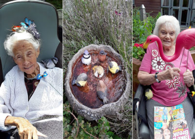 Hengist Field Care Home ladies with decorations in the garden at the Home