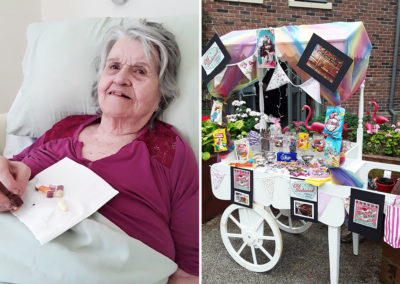 Hengist Field Care Home resident with vintage sweets and our sweets cart
