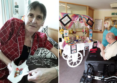 Hengist Field Care Home lady resident with vintage sweets and our sweets cart