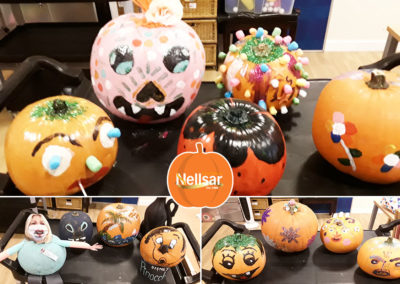 A selection of decorated Halloween pumpkins