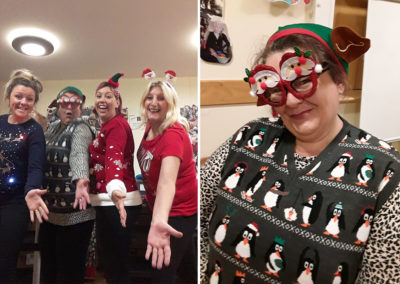 Staff wearing festive jumpers at Hengist Field Care Home