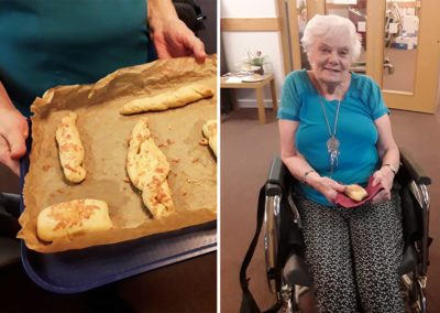 Resident eating homemade pastries at Hengist Field Care Home