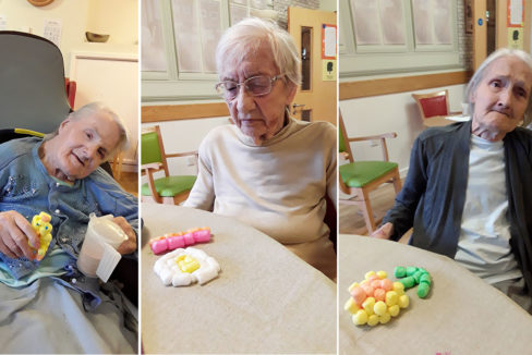 engist Field Care Home residents with their craft noodle shapes
