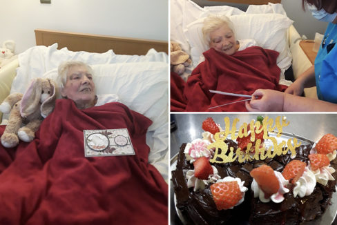 Hengist Field Care Home resident with her birthday cards and cake
