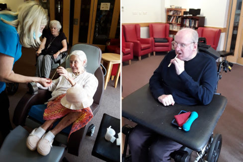 Residents enjoying tasting different sausages at Hengist Field Care Home
