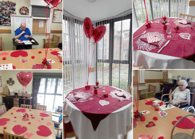 Hengist Field Care Home tables set for Valentine's Day lunch and bingo