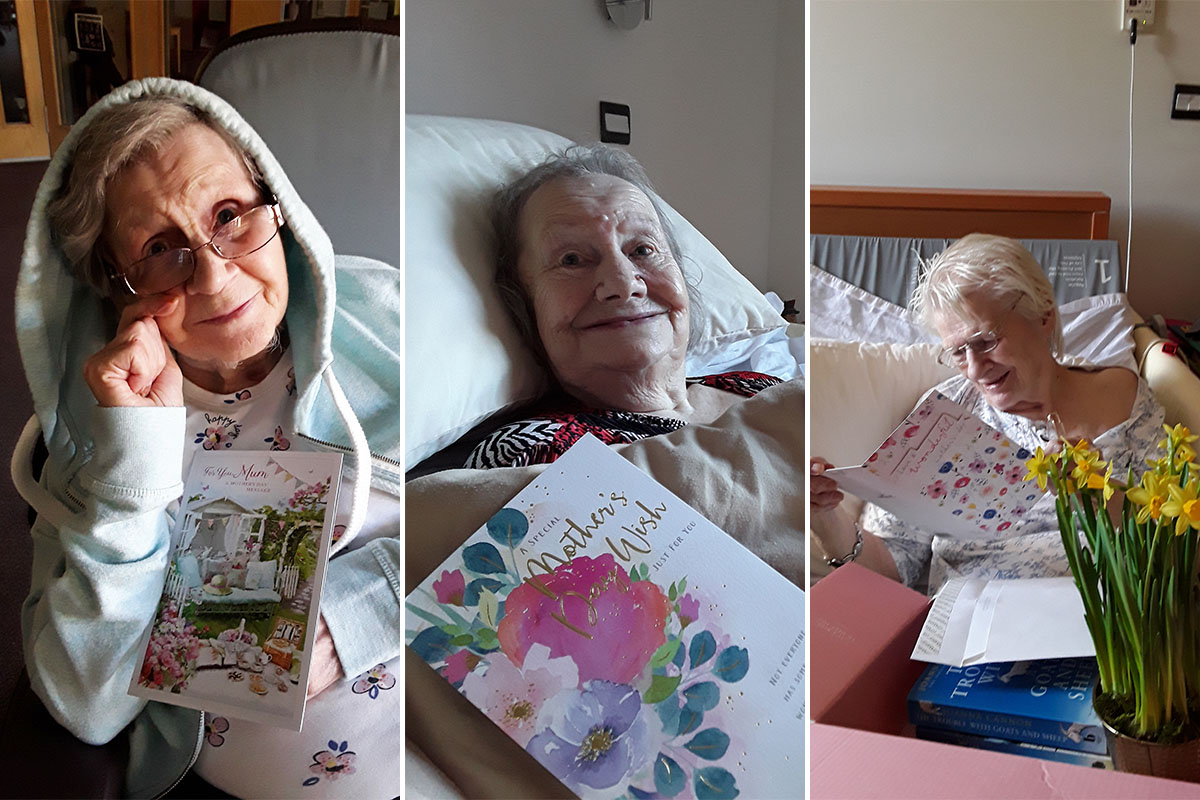 Hengist Field Care Home ladies enjoying Mother's Day gifts and cards