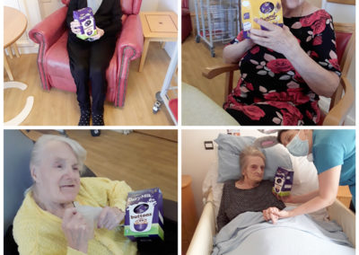 Hengist Field Care Home residents receiving Easter eggs from staff 3