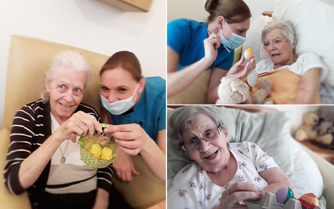 Making Easter baskets at Hengist Field Care Home