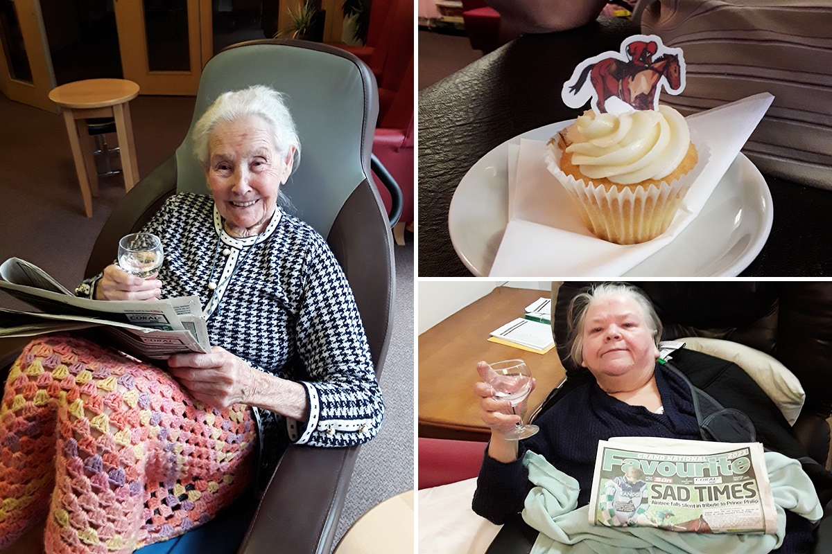 Hengist Field Care Home residents enjoying drinks on Grand National Day