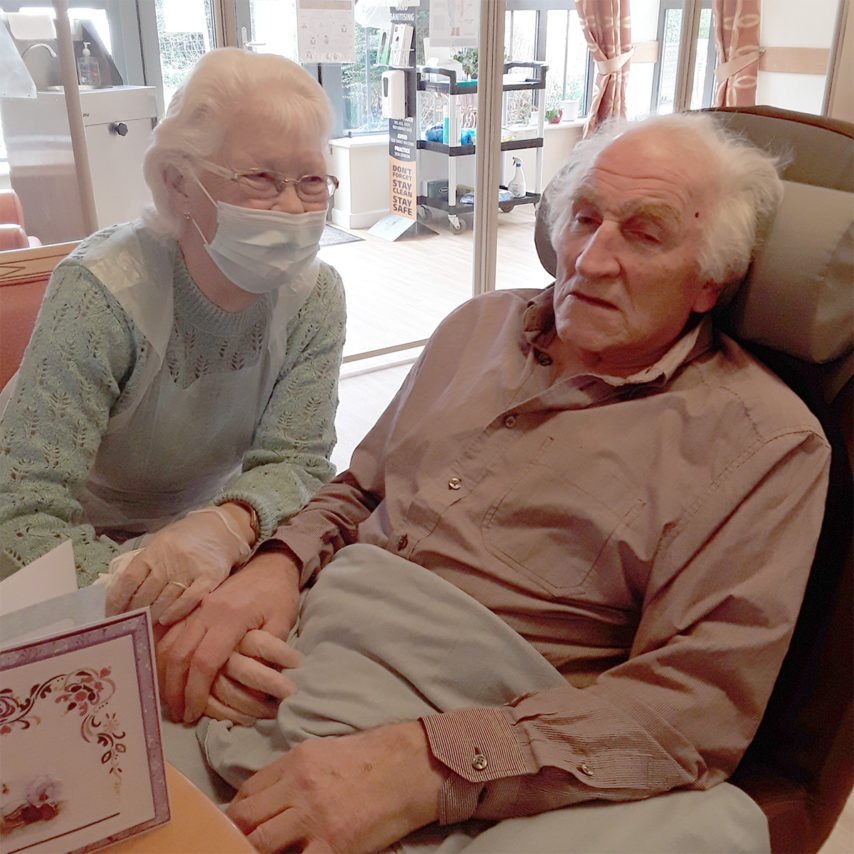 Ken and Pam enjoying a visit on their wedding anniversary at Hengist Field Care Home