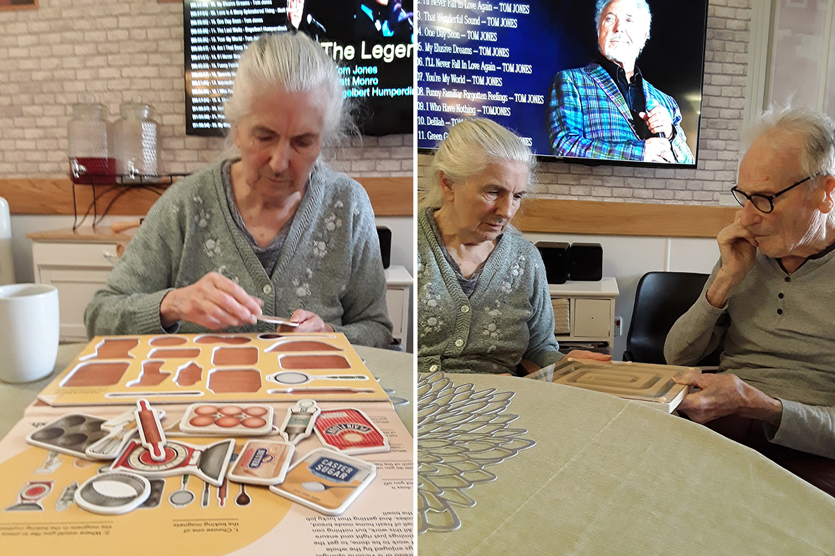 Hengist Field Care Home residents enjoying a jigsaw puzzle games and maze game