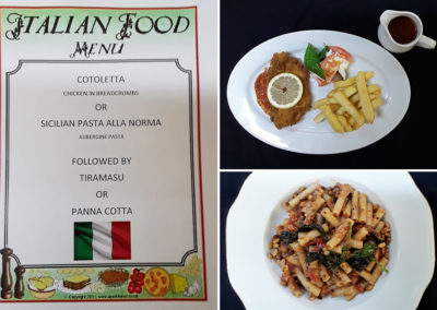 Italian menu and dishes at Hengist Field Care Home