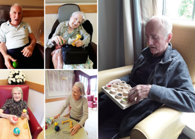 Hengist Field Care Home residents enjoying gentle exercises and sensory toys