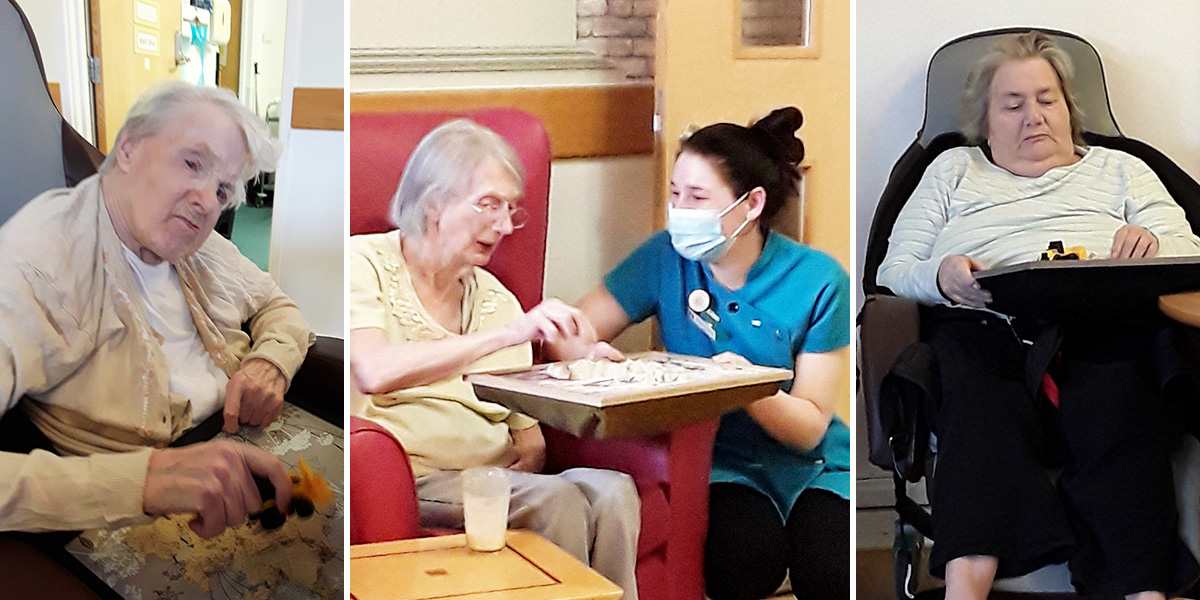 Hengist Field Care Home residents enjoying playing with sand
