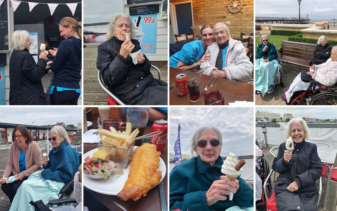 Hengist Field Care Home residents enjoy lunch and ice creams at Herne Bay