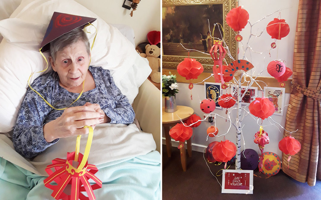 Making Chinese lanterns at Hengist Field Care Home