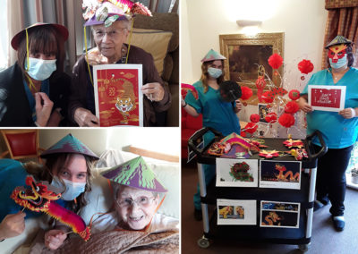 Chinese New Year props and trolley at Hengist Field Care Home