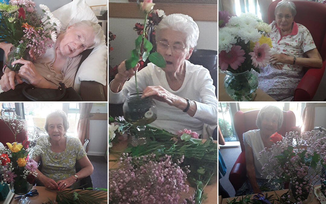 Arranging flowers at Hengist Field Care Home