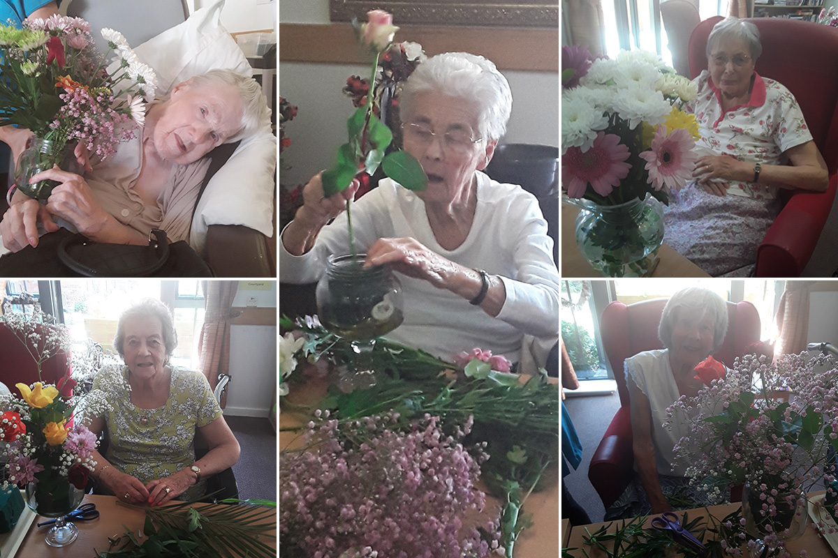 Arranging flowers at Hengist Field Care Home