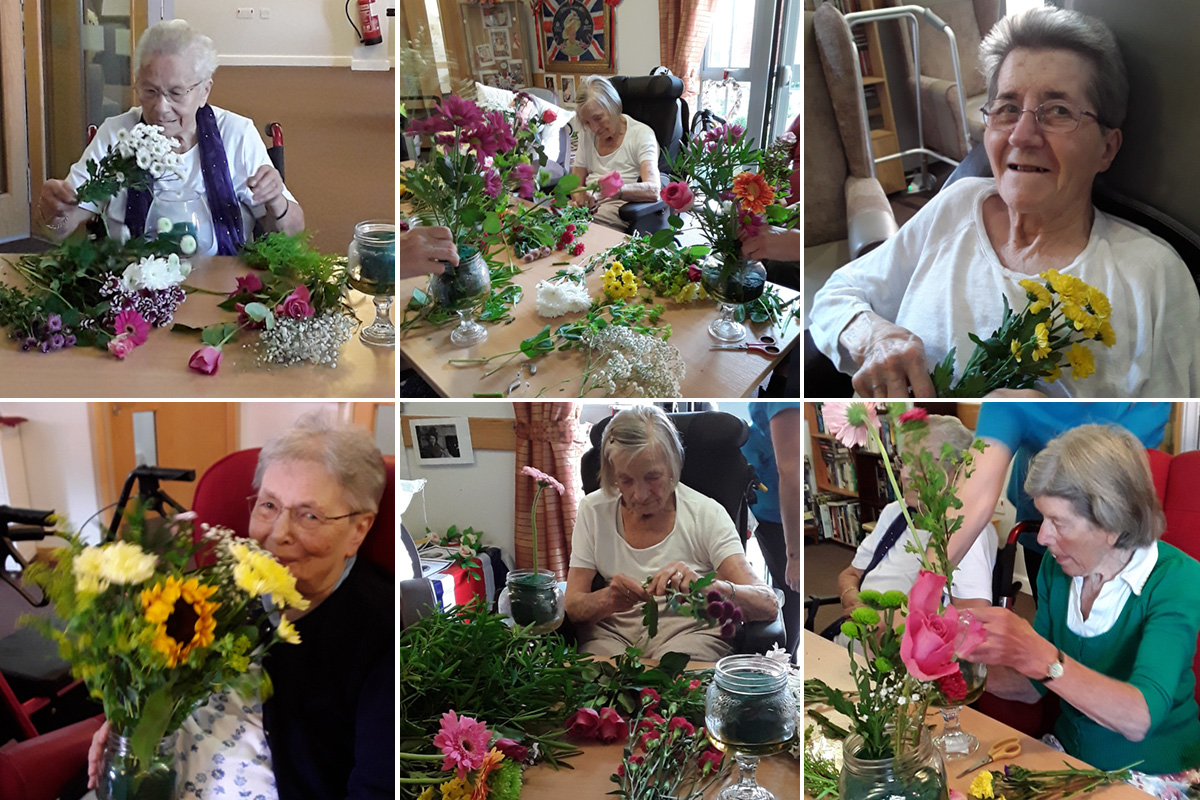 Hengist Field Care Home residents enjoying a flower arranging group