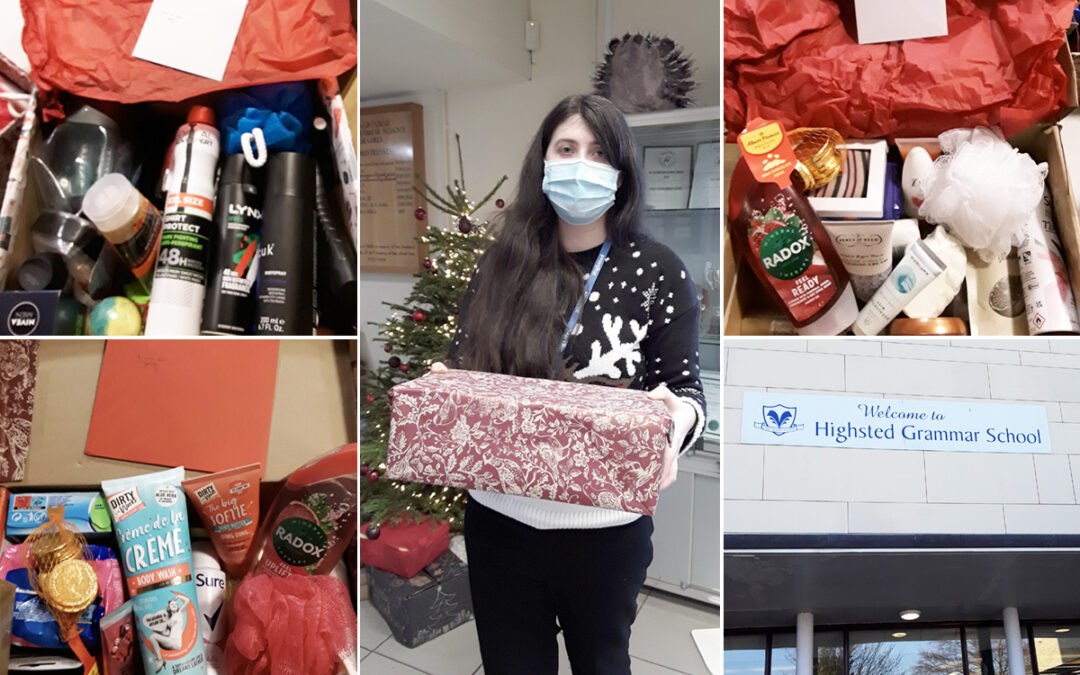 Pamper hampers from Highsted School delivered to Hengist Field Care Home