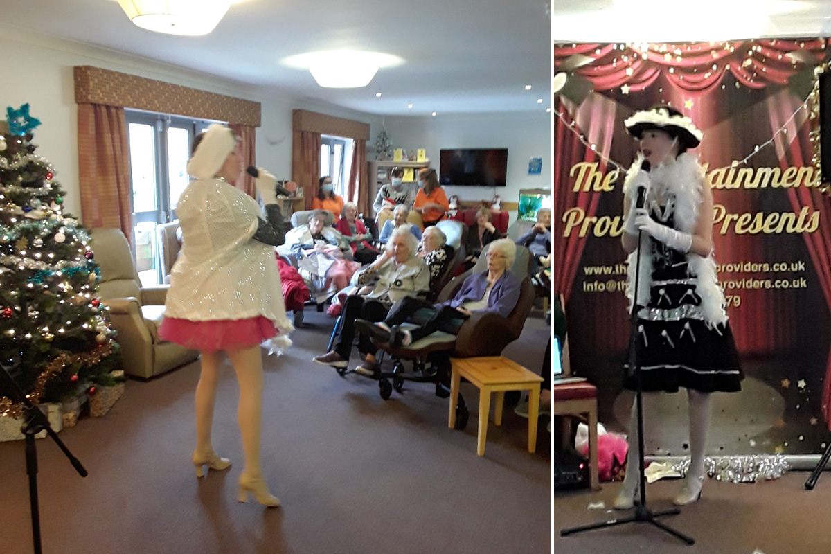 Residents at Hengist Field Care Home enjoying a pantomime performance 