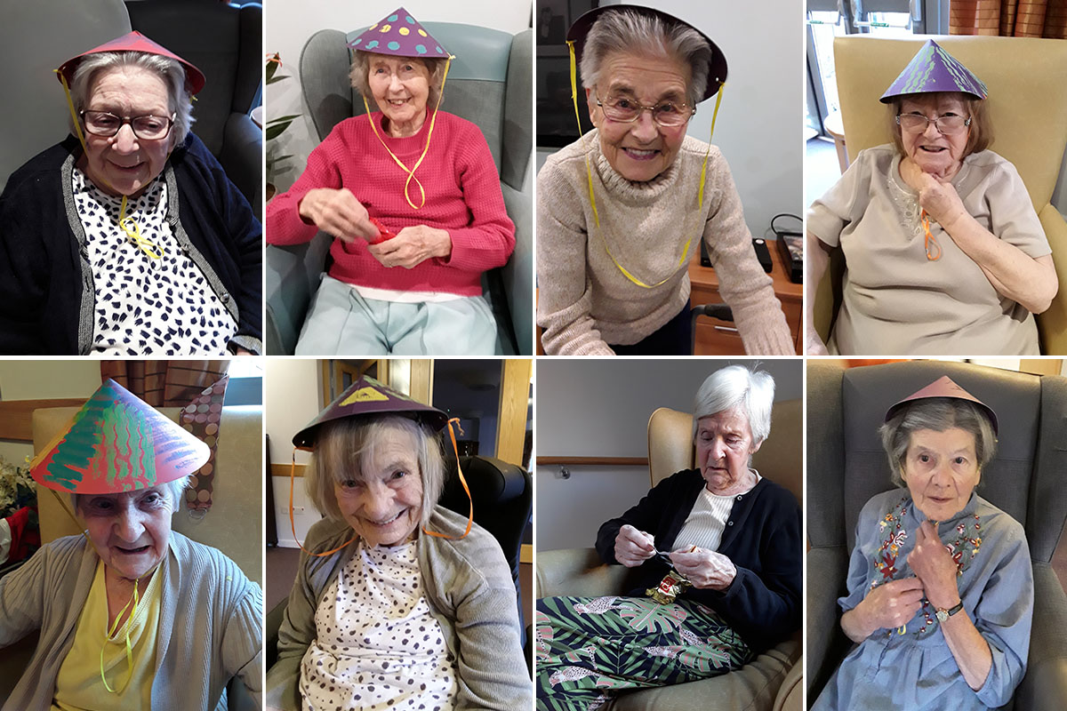 Chinese New Year hats at Hengist Field Care Home