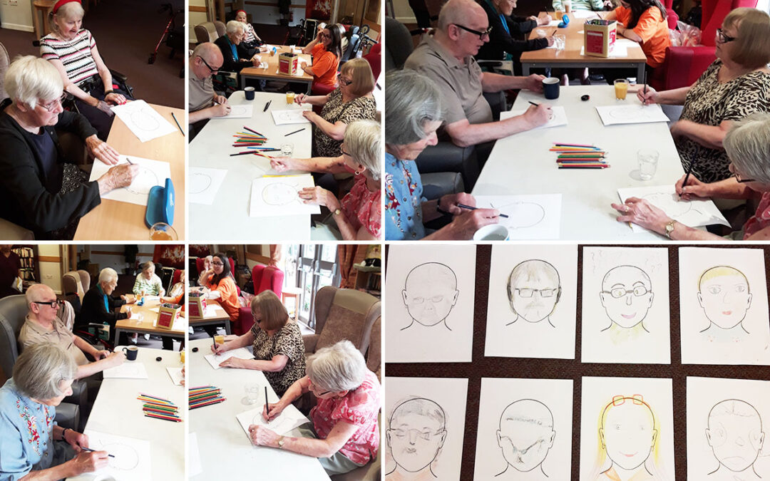 Hengist Field Care Home residents create portraits at Doodle Club