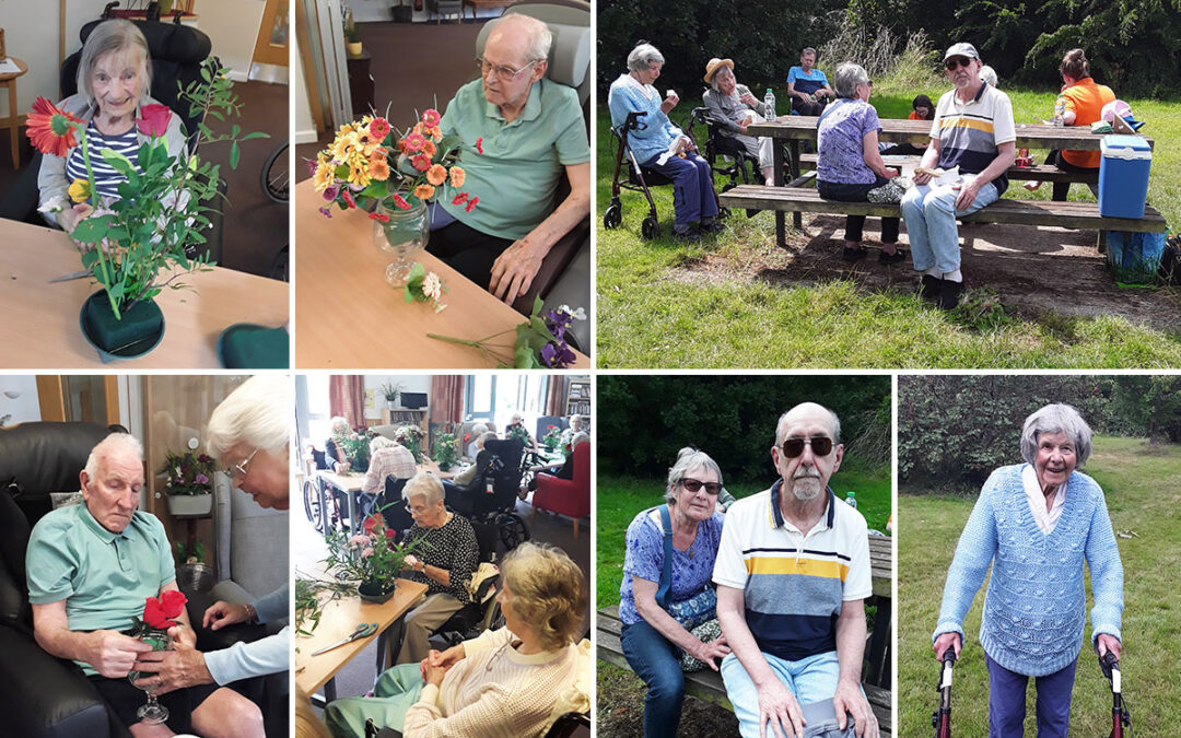 Flower arranging and a park picnic at Hengist Field Care Home