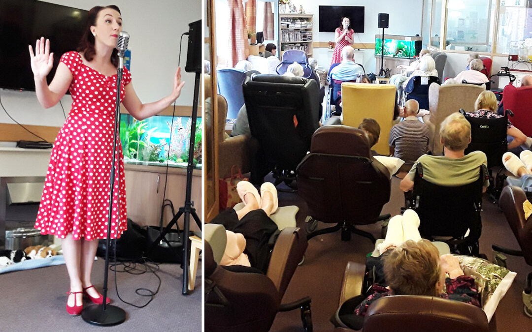 Miss Holiday Swing entertains Hengist Field Care Home residents