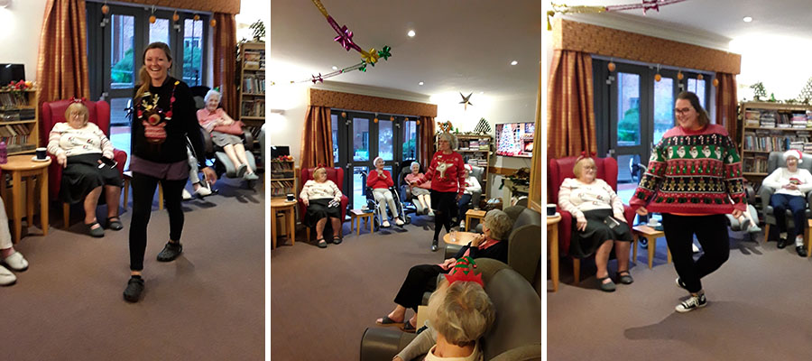 Hengist Field Care Home team members showing off their Christmas jumpers 