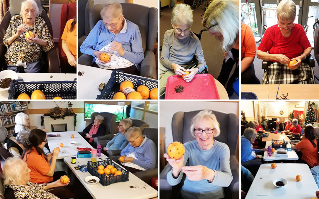 Making Christmas pomanders at Hengist Field Care Home
