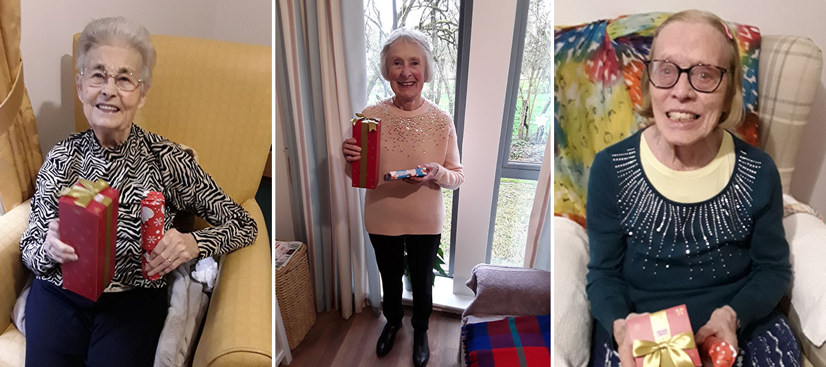 Hengist Field Care Home residents with their Christmas gifts