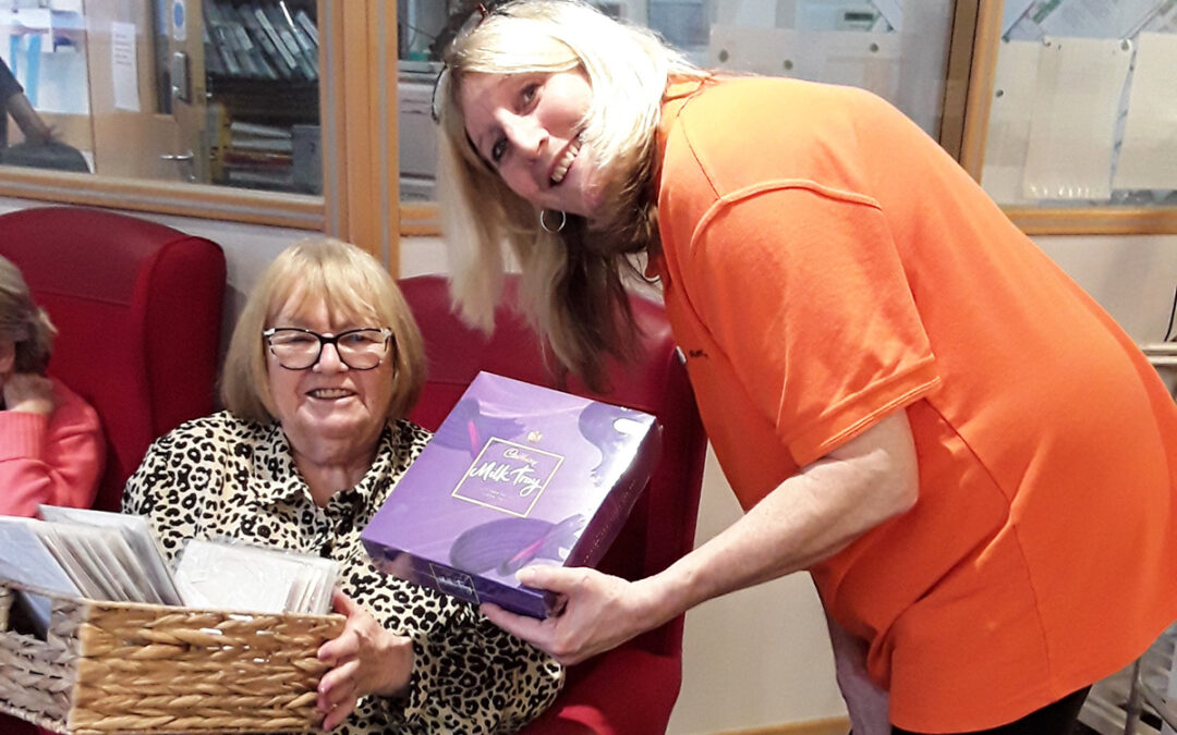 Betty at Hengist Field Care Home receives a thank you gift for her creativity